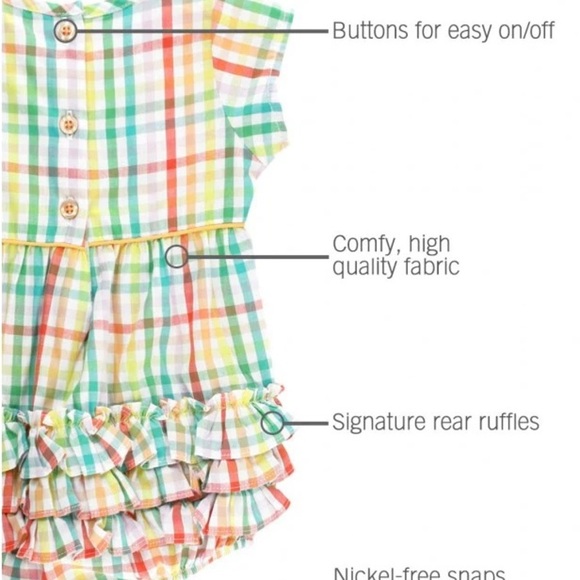 Rufflebutts bubble romper rainbow gingham plaid print ruffles baby girl toddler - Picture 4 of 8